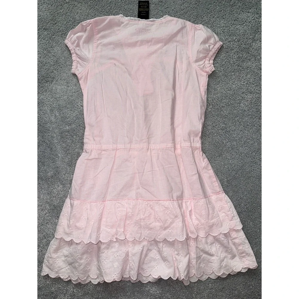 Rocawear Girls Pink Eyelet Tiered Dress Size L 12/14 Cotton Scalloped Hem